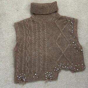ZARA Embellished Cropped Cable Knit Vest – Size S